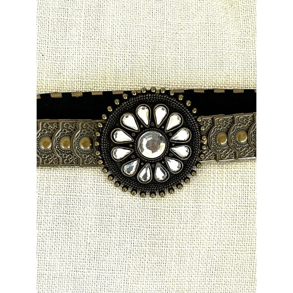 Women's Elastic Stretch Belt Metal Rhinestone Jewels Conch Statement Boho Hippie - Picture 3 of 7